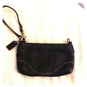 Coach wristlet black pebble leather